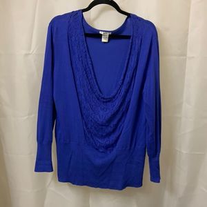 Blue long sleeve u neck with lace insert Isela XL dressy casual year round wear